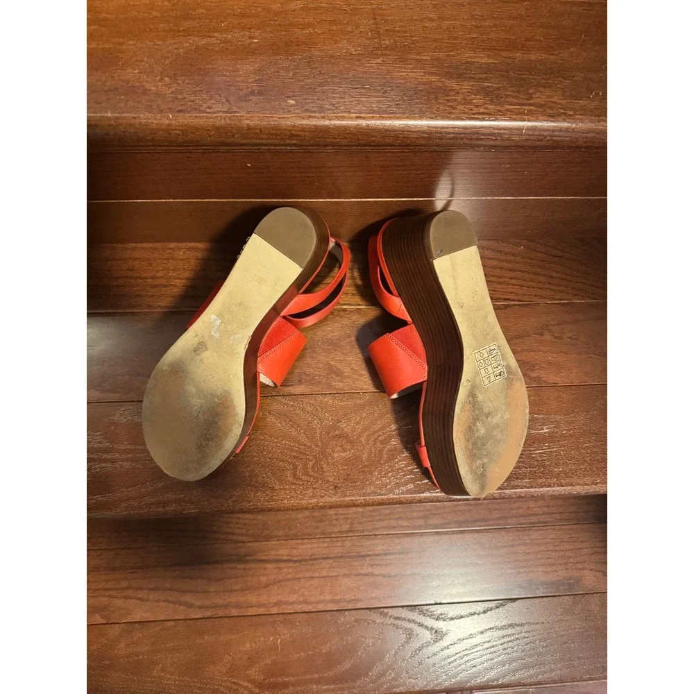 Michael Kors Women's Posey Orange Red Leather Platform Wedge Sandals Sz 8